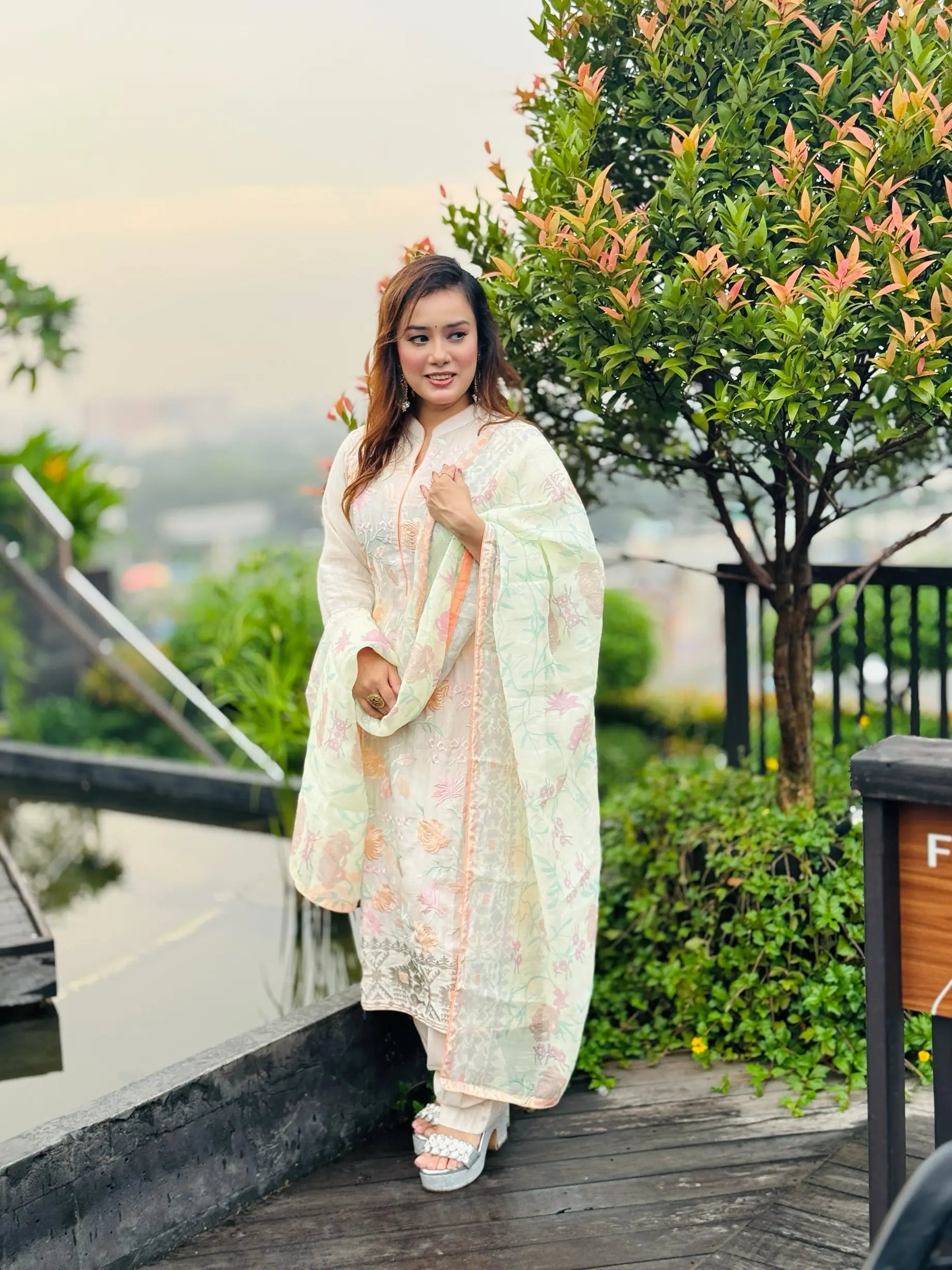 Premium Ivory White Floral Salwar Kameez with Designer Dupatta