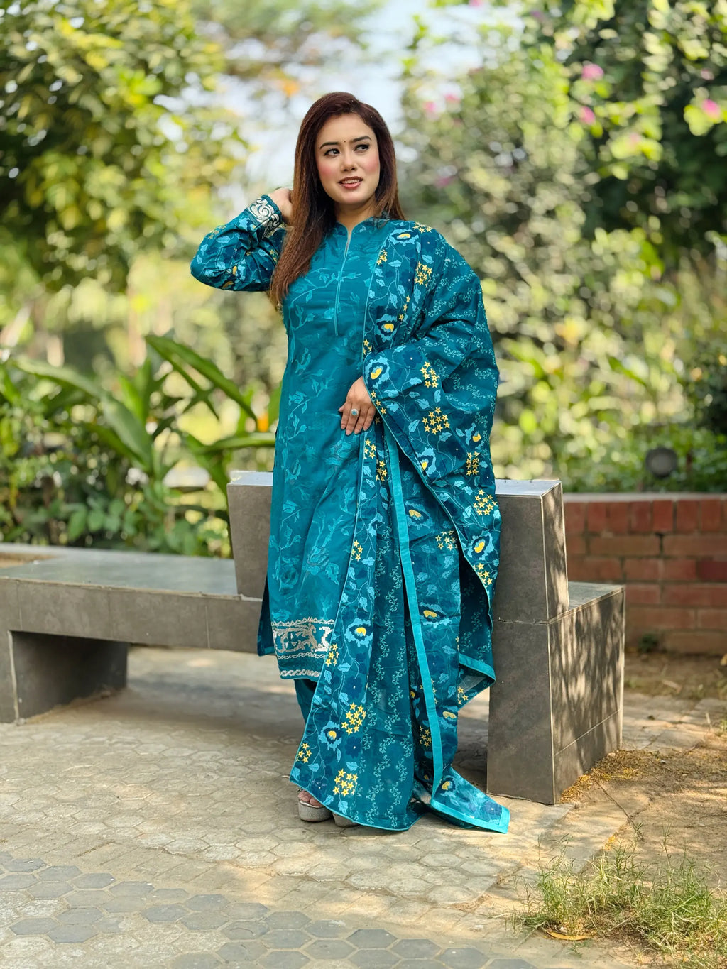 Premium Teal Blue Printed Salwar Kameez with Designer Dupatta