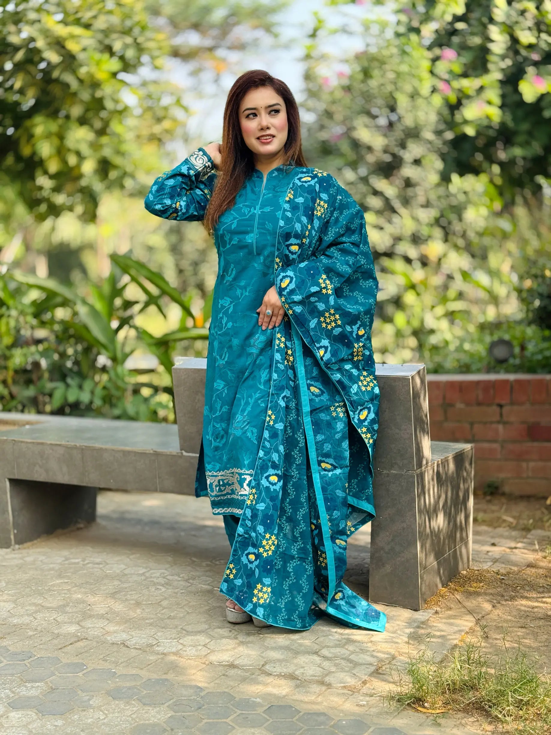 Premium Teal Blue Printed Salwar Kameez with Designer Dupatta