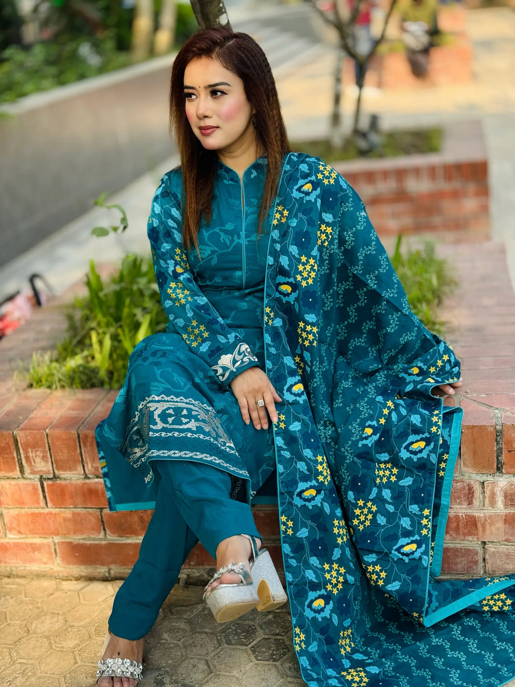 Premium Teal Blue Printed Salwar Kameez with Designer Dupatta