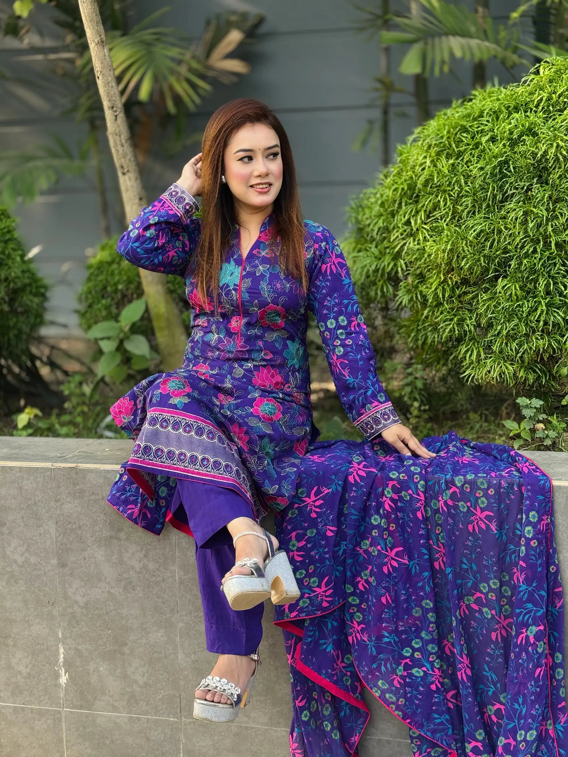 Premium Royal Purple Floral Salwar Kameez with Designer Dupatta