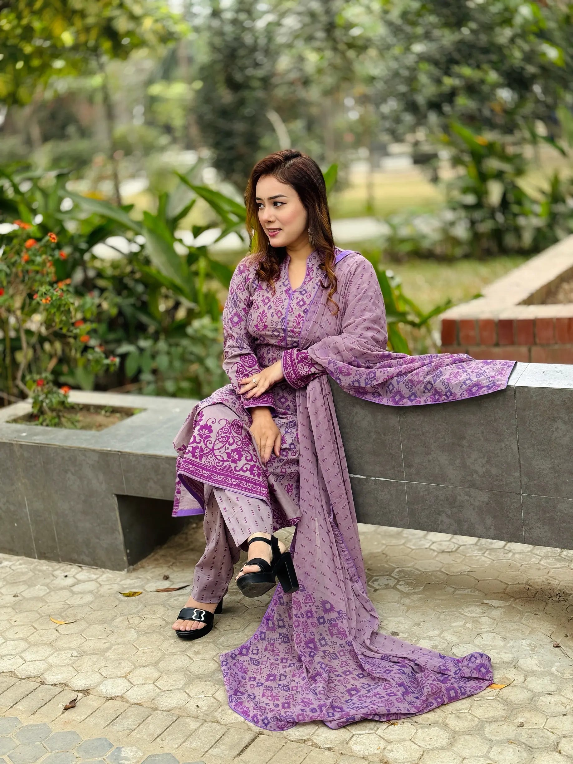 Lavender Purple Printed Salwar Kameez Set with Dupatta – Elegant Ethnic Wear