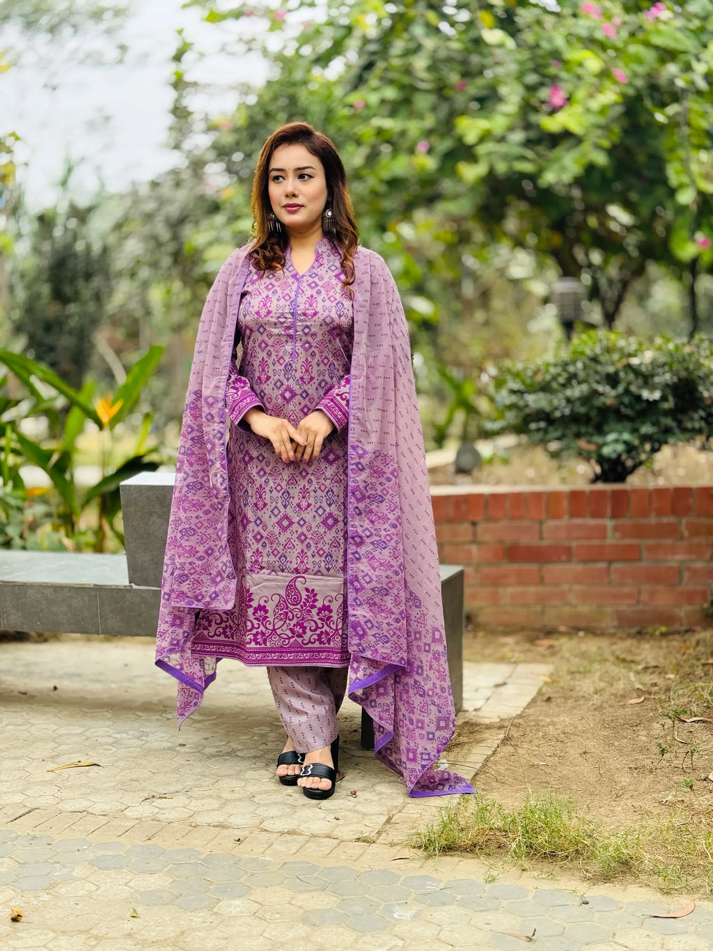 Lavender Purple Printed Salwar Kameez Set - SaimaFashion
