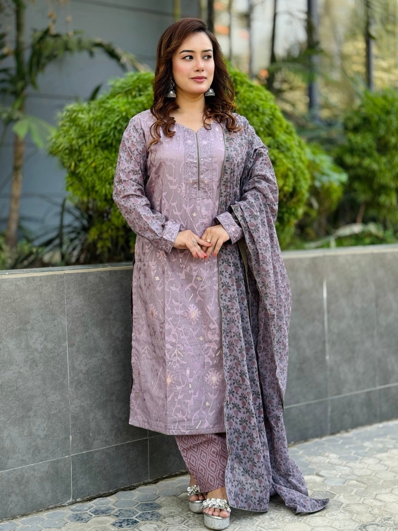Jamdani Embroidered Shalwar Kameez Set - SaimaFashion