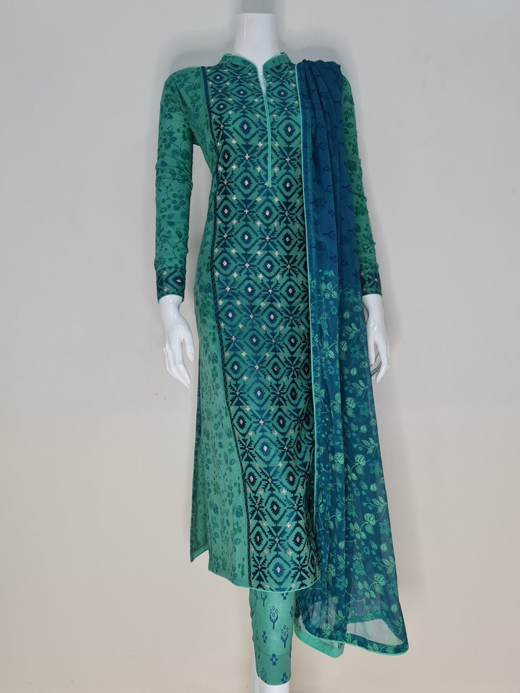 Jamdani Cotton Three Piece - SaimaFashion