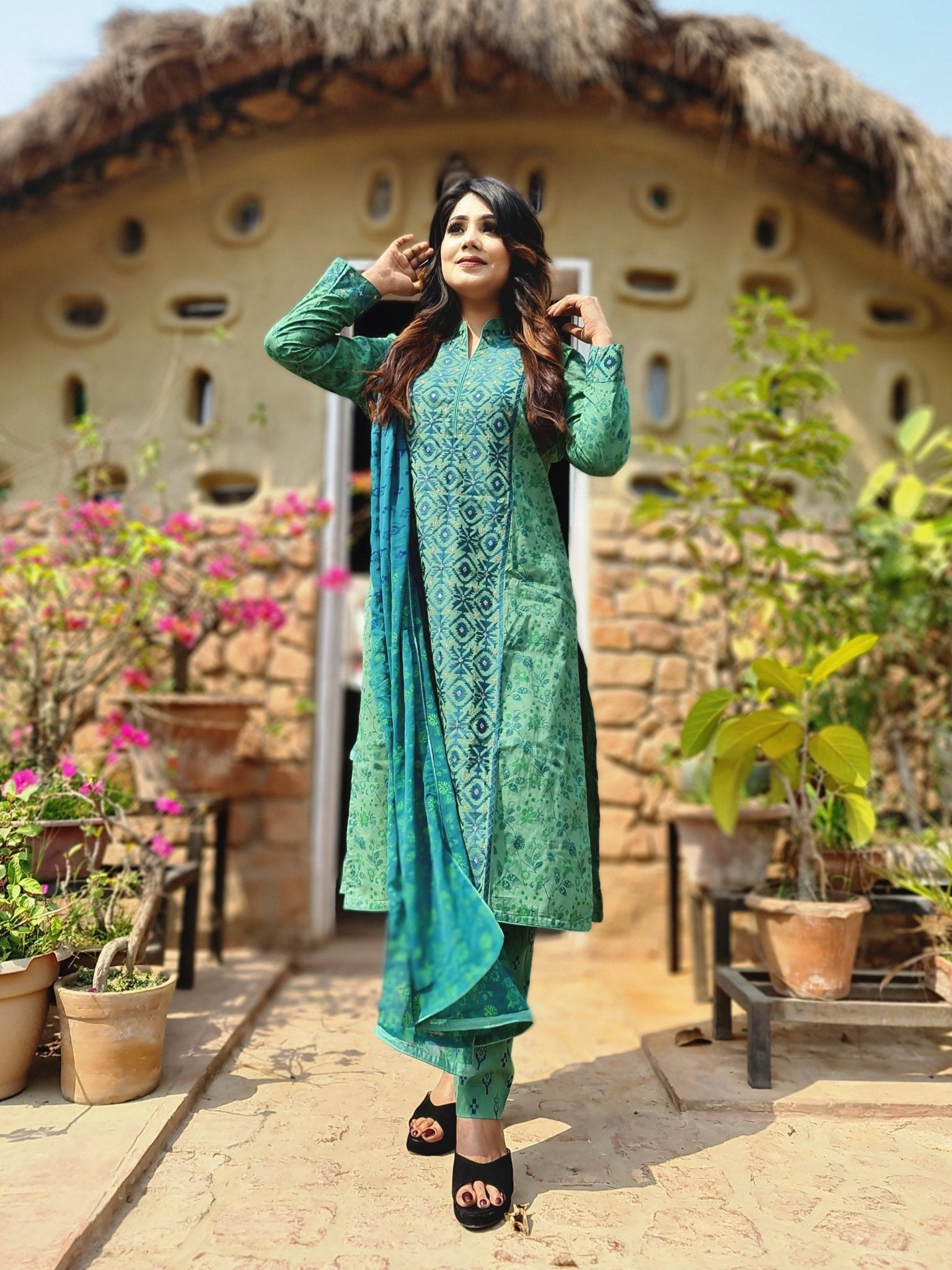 Jamdani Cotton Three Piece - SaimaFashion