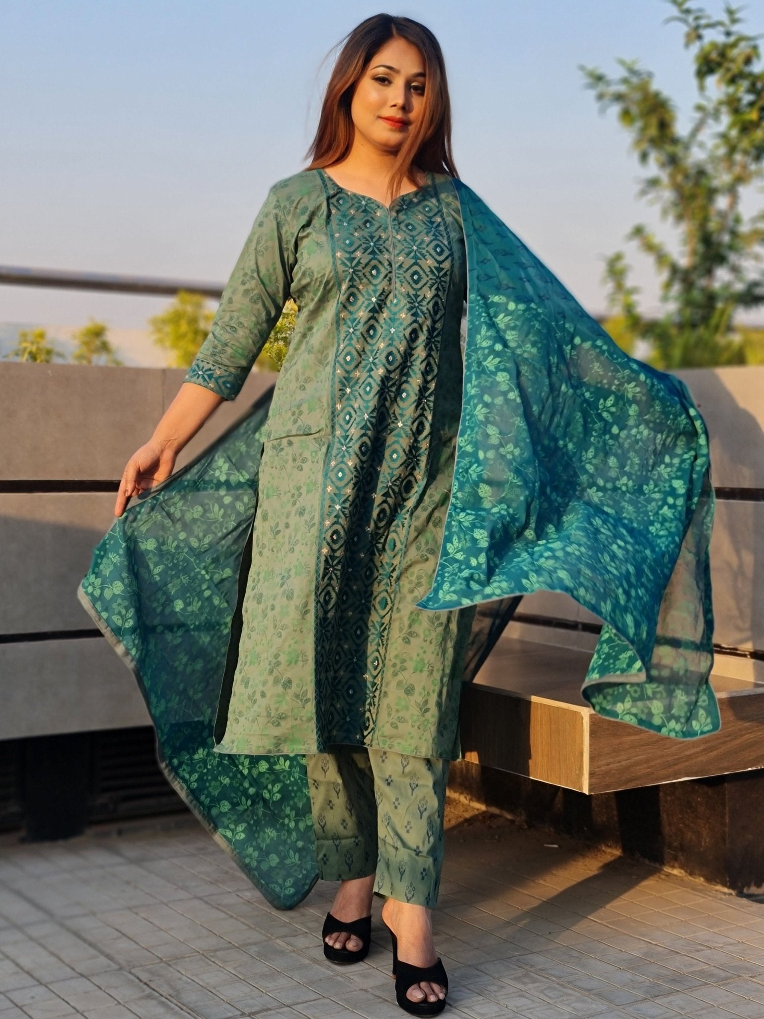 Jamdani Cotton Three Piece - SaimaFashion