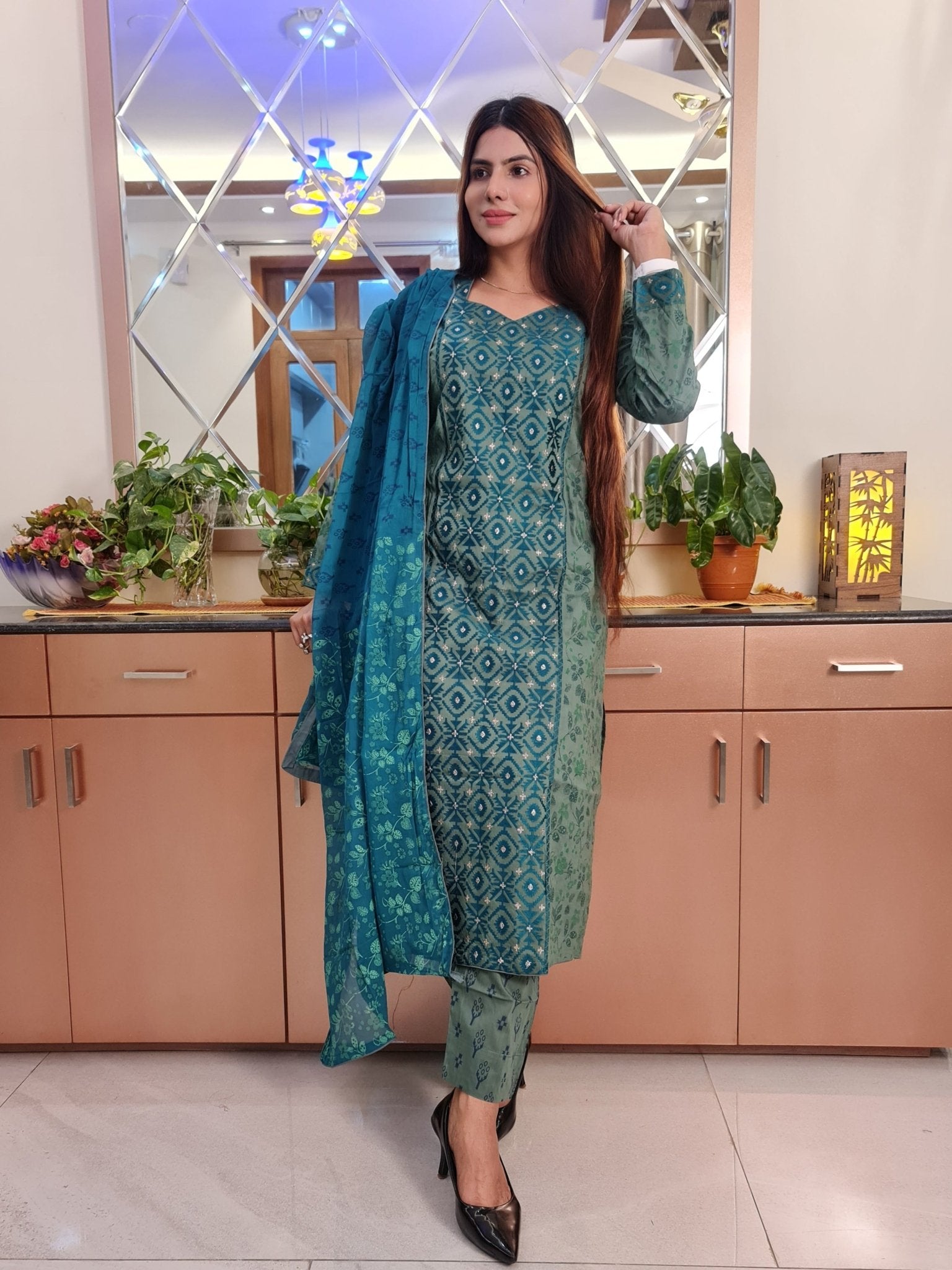 Jamdani Cotton Three Piece - SaimaFashion