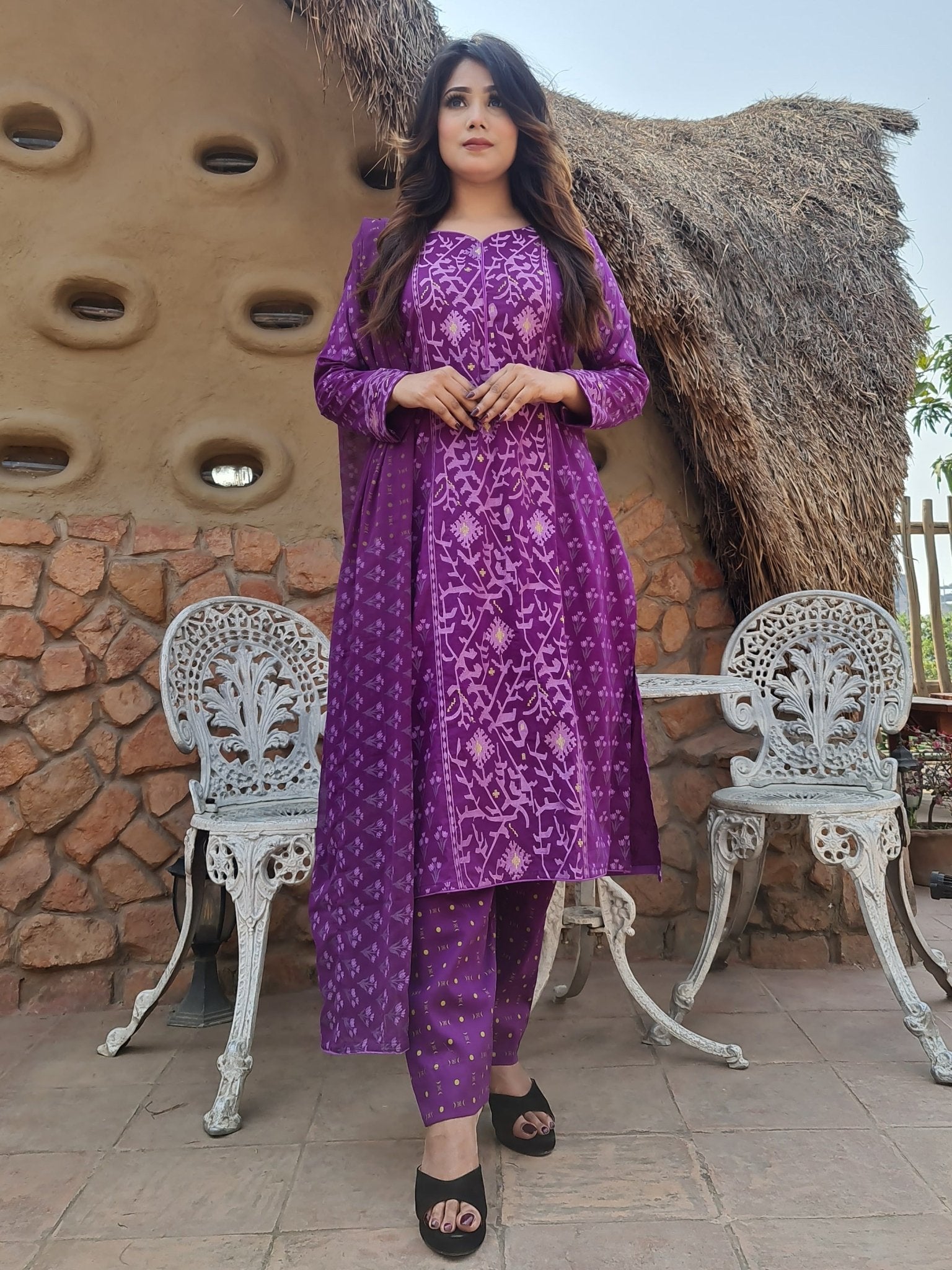 Cotton Jamdani Embroidered Shalwar Kameez Set - SaimaFashion
