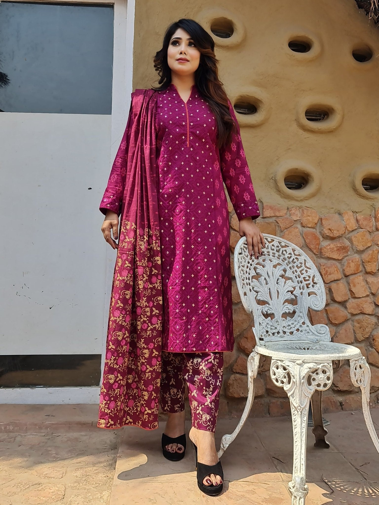 Jamdani Three Piece - SaimaFashion