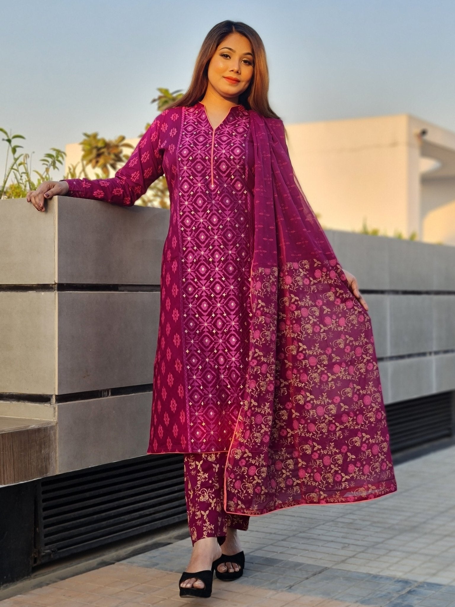 Jamdani Three Piece - SaimaFashion