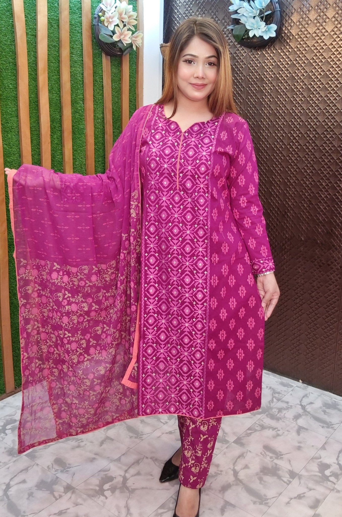 Jamdani Three Piece - SaimaFashion