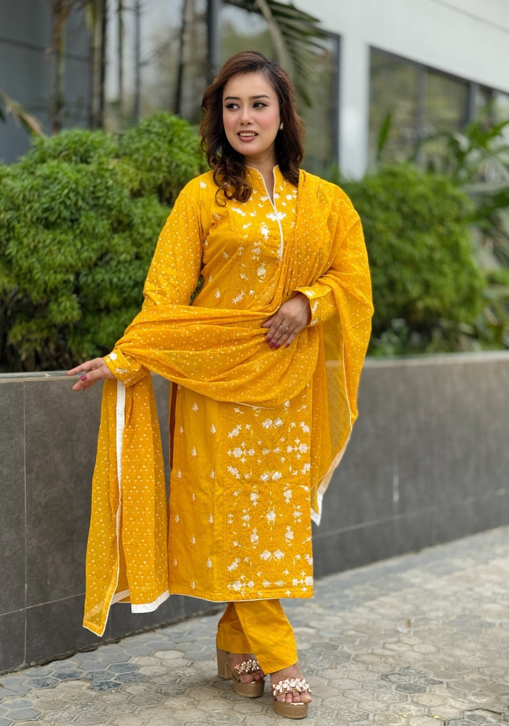 Yellow Cotton Fabric Embroidered Shalwar Kameez Set - SaimaFashion