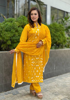 Yellow Cotton Fabric Embroidered Shalwar Kameez Set - SaimaFashion