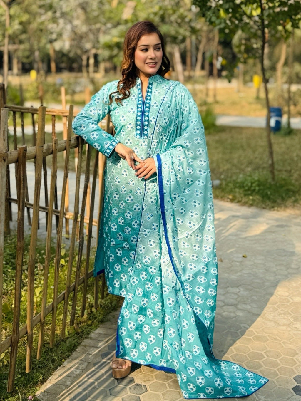 Turquoise Blue Cotton Shalwar Kameez Set - SaimaFashion