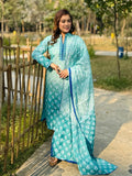 Turquoise Blue Cotton Shalwar Kameez Set - SaimaFashion