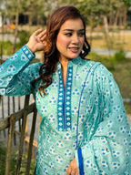 Turquoise Blue Cotton Shalwar Kameez Set - SaimaFashion