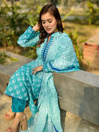 Turquoise Blue Cotton Shalwar Kameez Set - SaimaFashion