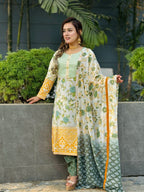 White floral printed shalwar kameez - SaimaFashion