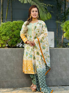 White floral printed shalwar kameez - SaimaFashion