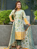 White floral printed shalwar kameez - SaimaFashion