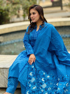 Blue Cotton Fabric Shalwar Kameez Set - SaimaFashion
