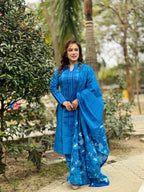 Blue Cotton Fabric Shalwar Kameez Set - SaimaFashion