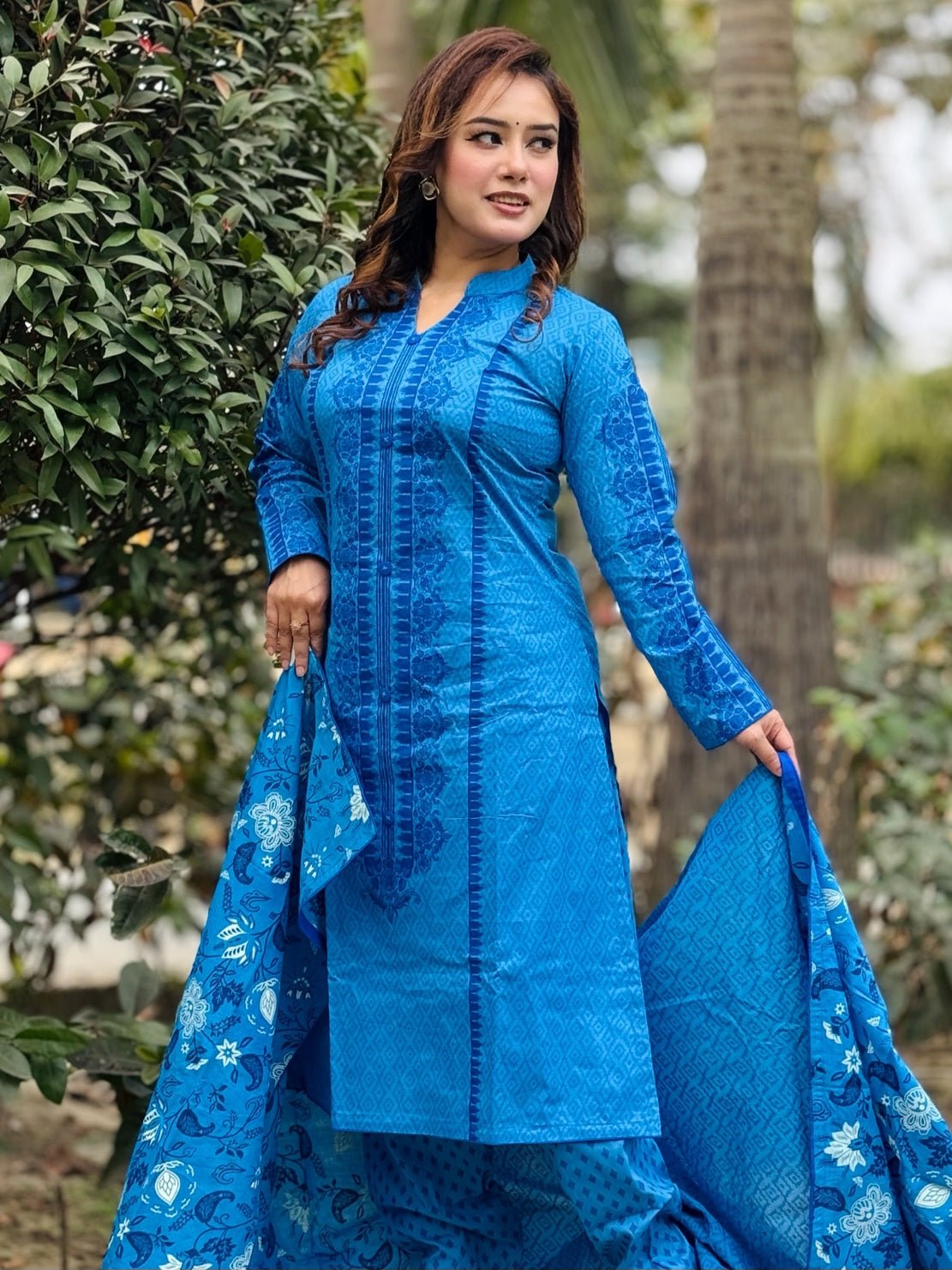 Blue Cotton Fabric Shalwar Kameez Set - SaimaFashion