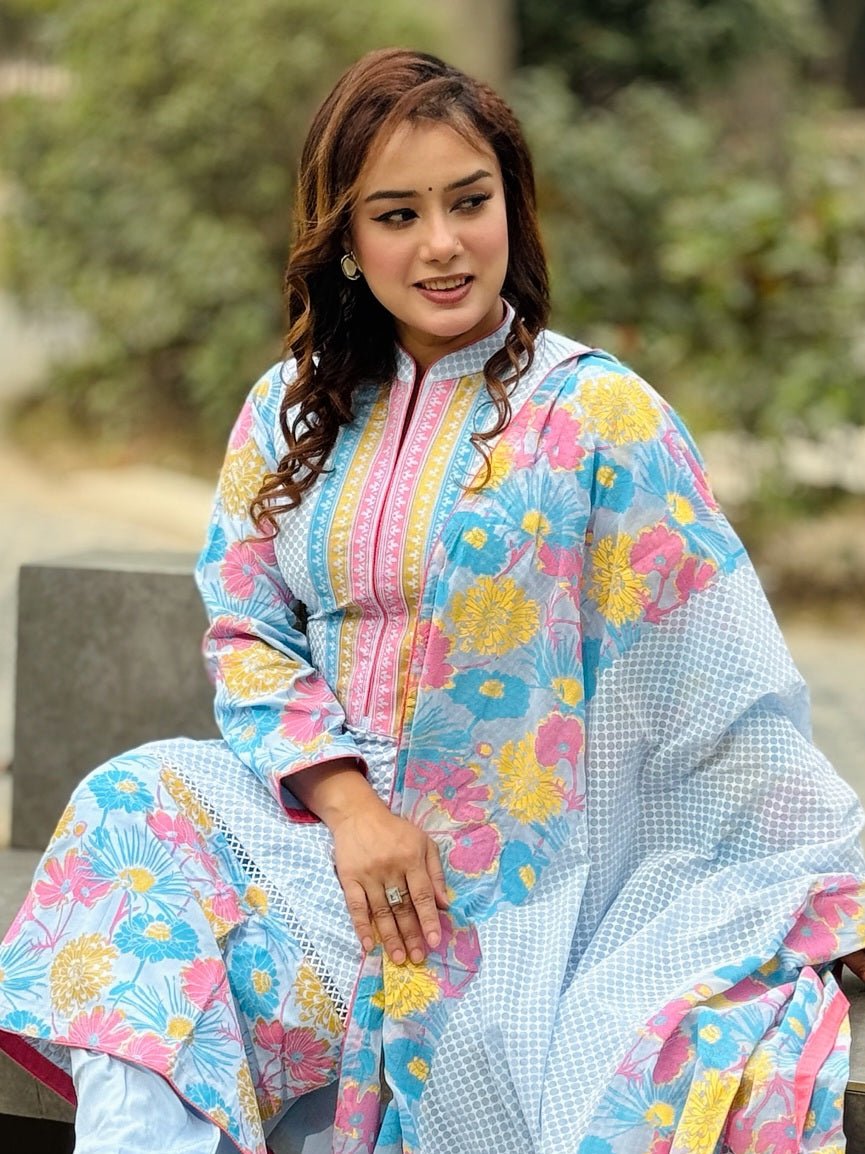 Linen Screen Printed Three Piece - SaimaFashion