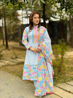 Linen Screen Printed Three Piece - SaimaFashion