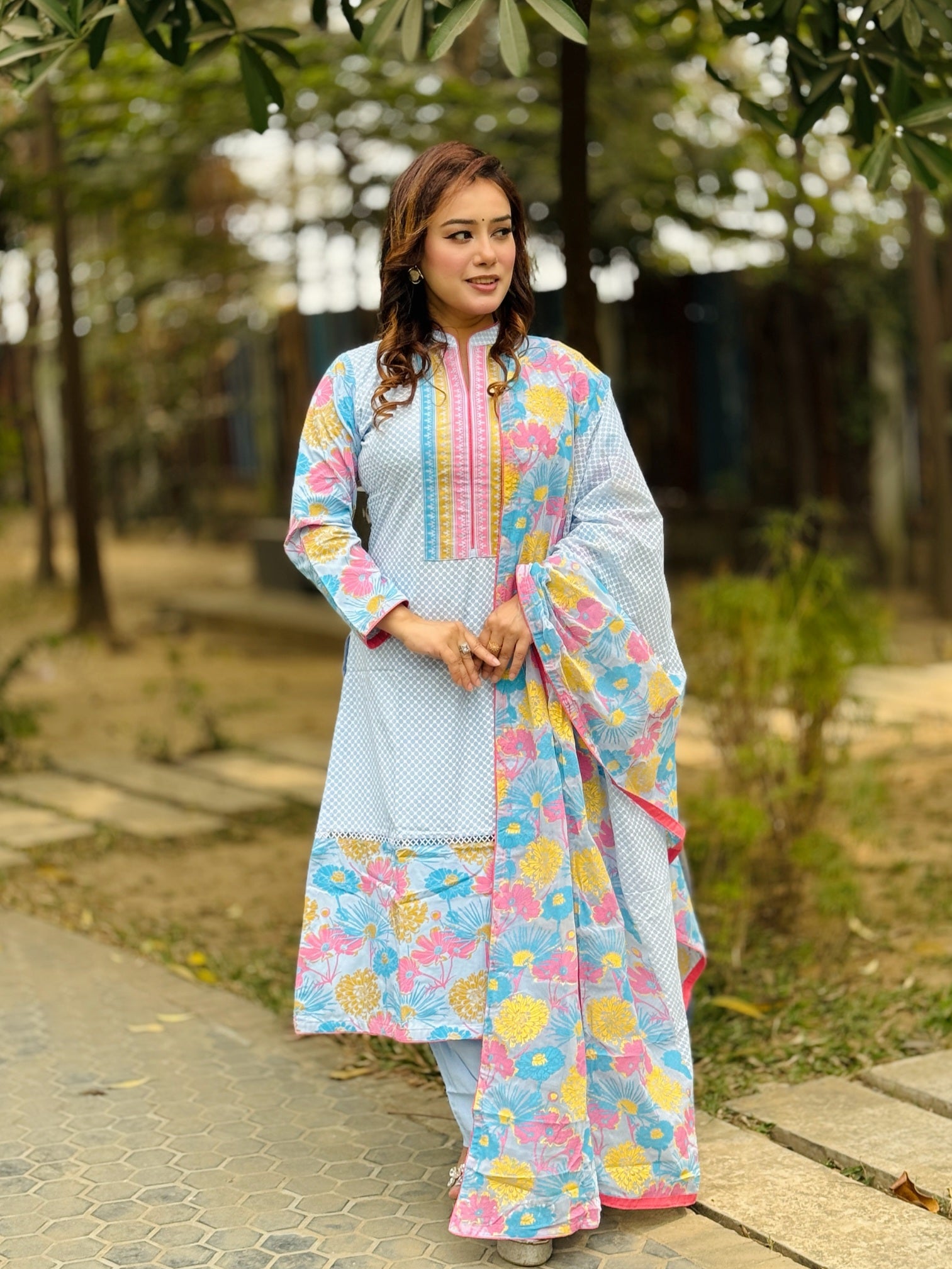 Linen Screen Printed Three Piece - SaimaFashion