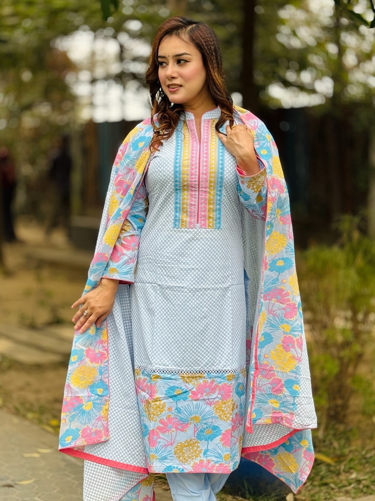 Linen Screen Printed Three Piece - SaimaFashion