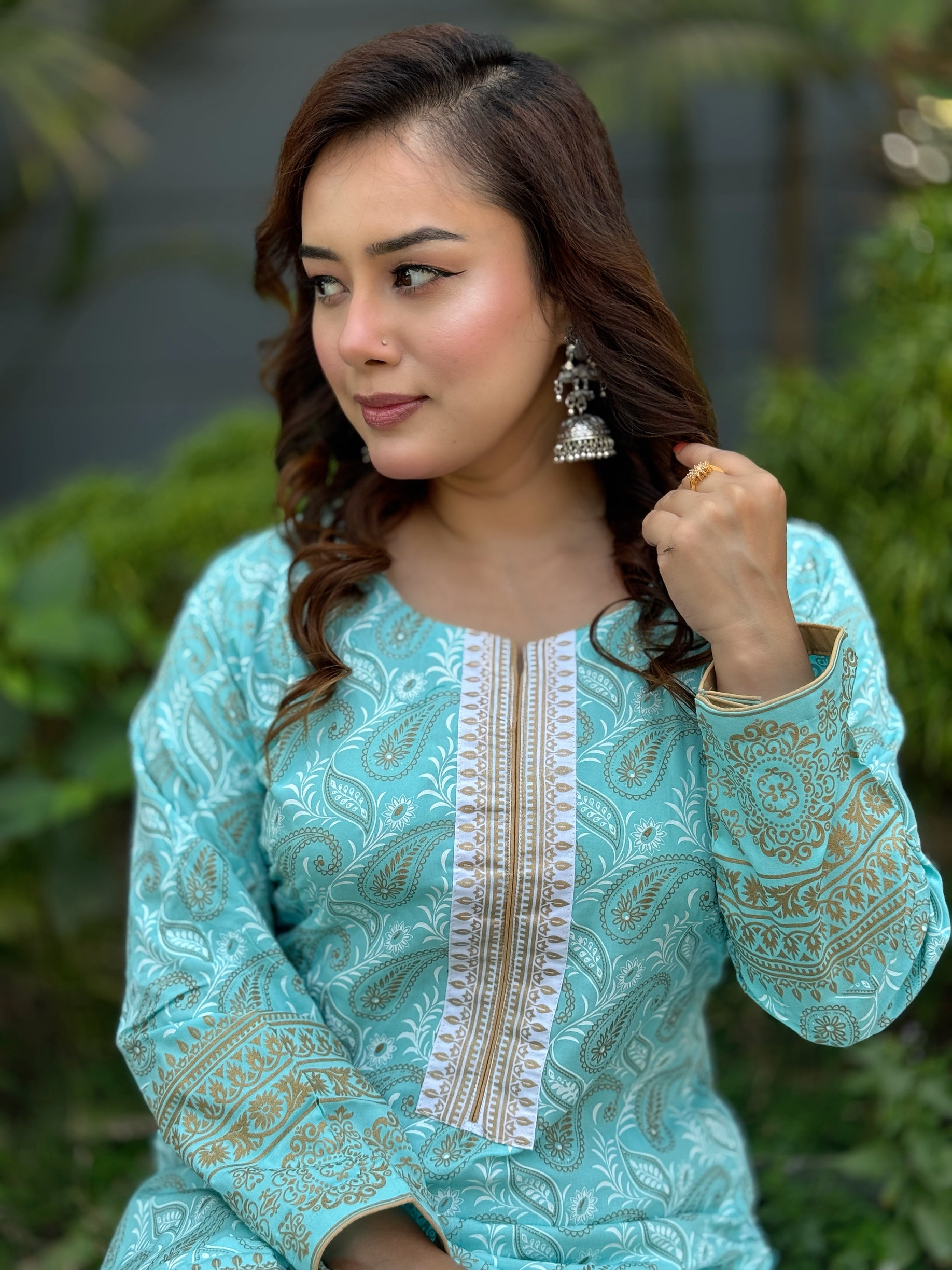 Light Blue Screen Printed Three Pieces