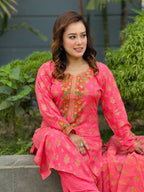 Tomato Red Neckline embroidered Shalwar Kameez - SaimaFashion