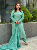 Light Green Jamdani Embroidered Cotton Shalwar Kameez Set - SaimaFashion