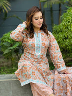 Light Brown Screen Printed With Lace Work Shalwar Kameez - SaimaFashion