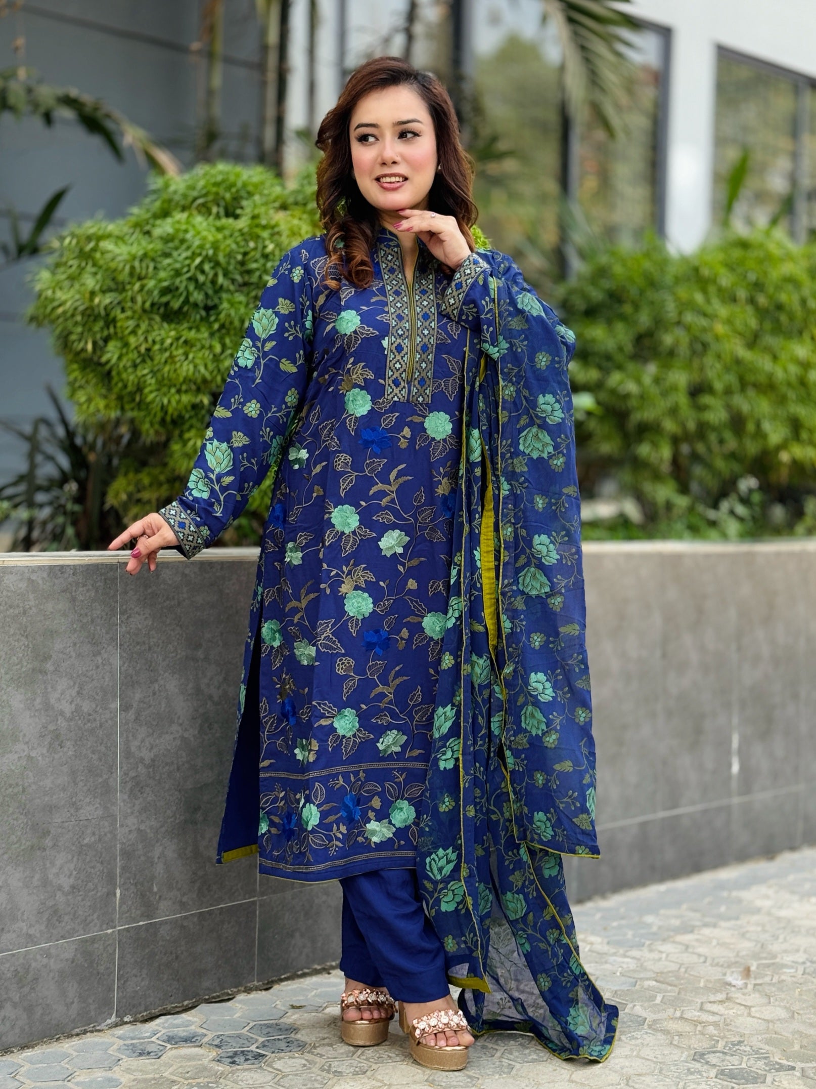 Linen All Over Embroidered Shalwar Kameez Set