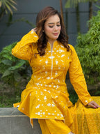 Yellow Cotton Fabric Embroidered Shalwar Kameez Set - SaimaFashion