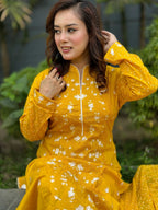 Yellow Cotton Fabric Embroidered Shalwar Kameez Set - SaimaFashion
