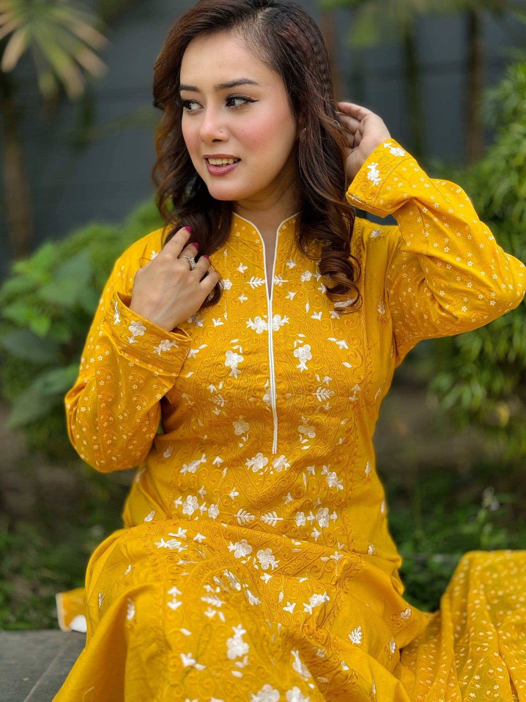 Yellow Cotton Fabric Embroidered Shalwar Kameez Set