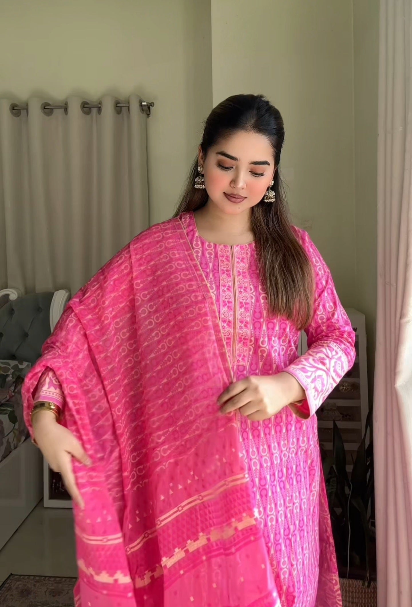 Baby Pink Cotton Screen Printed Shalwar Kameez Set - SaimaFashion