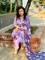 Purple Floral Printed Salwar Kameez Set - SaimaFashion