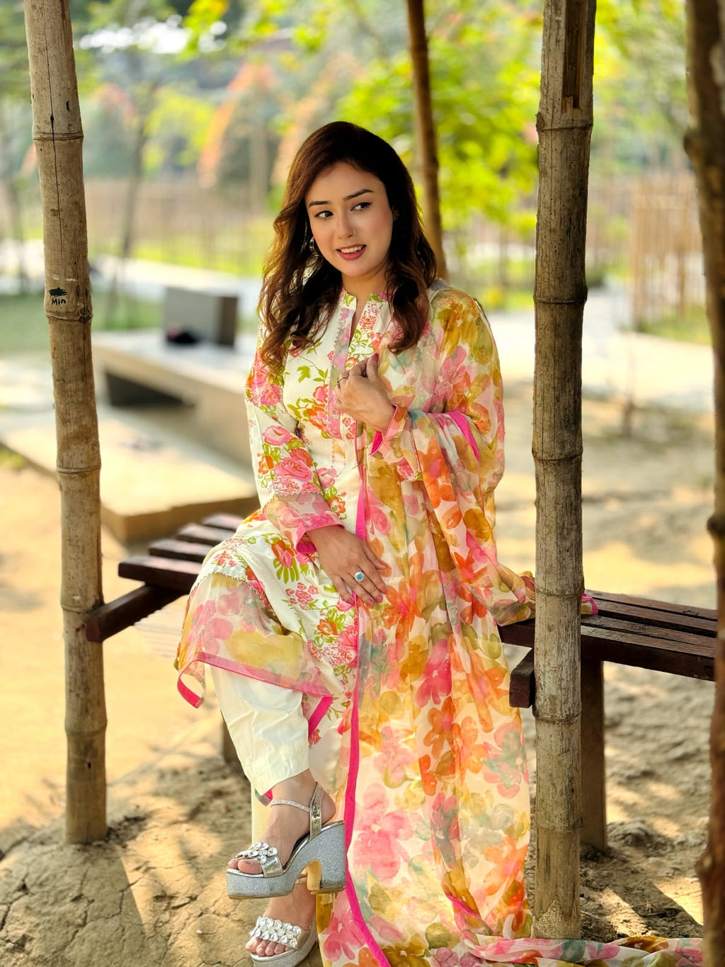 Premium Pastel Floral Salwar Kameez with Flowing Dupatta