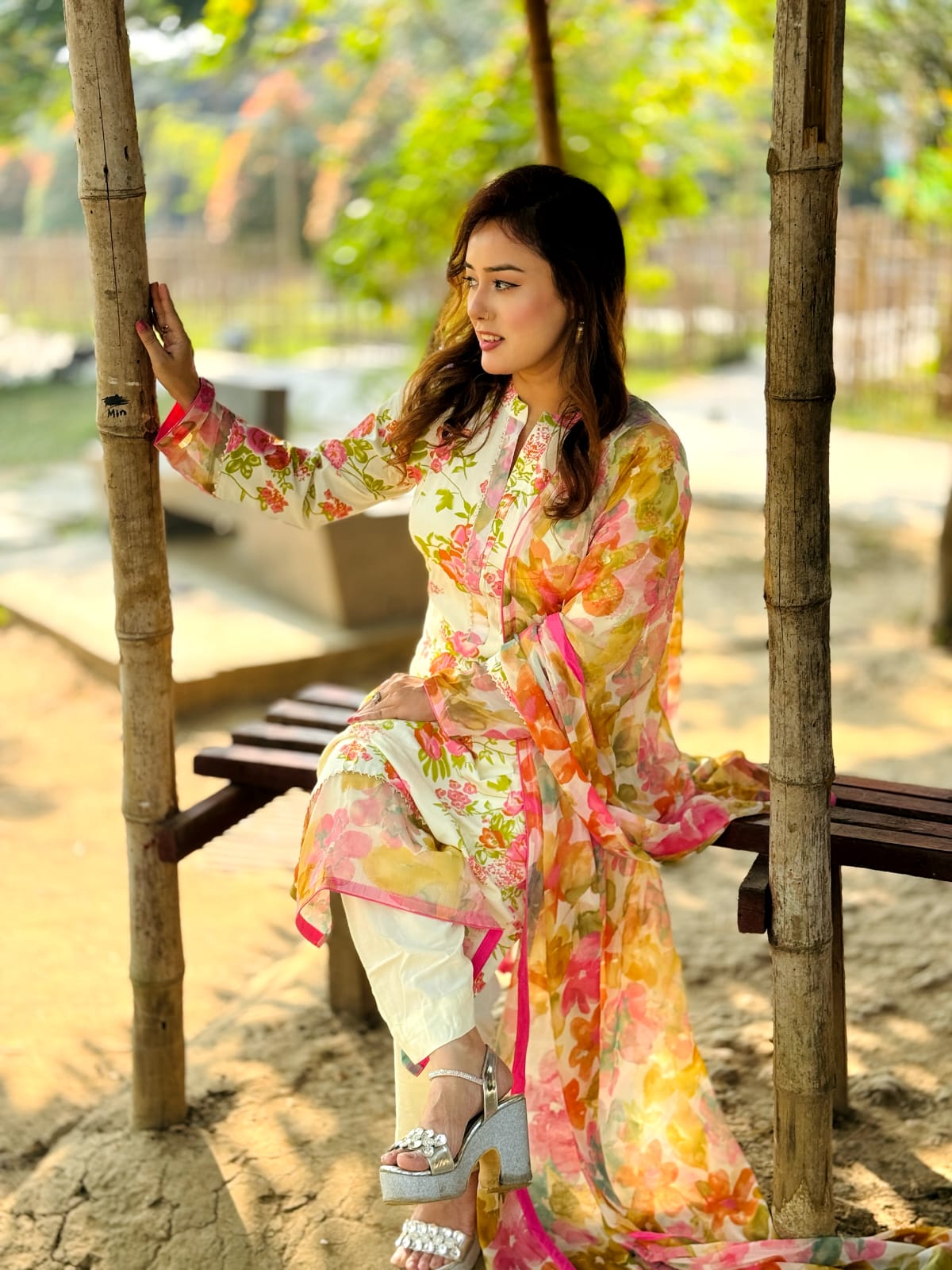 Premium Pastel Floral Salwar Kameez with Flowing Dupatta