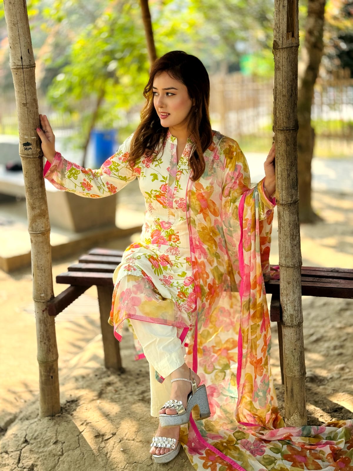 Premium Pastel Floral Salwar Kameez with Flowing Dupatta