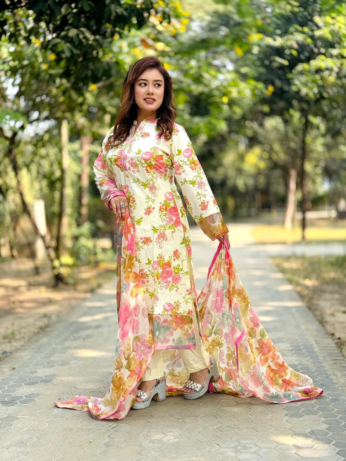 Premium Pastel Floral Salwar Kameez with Flowing Dupatta