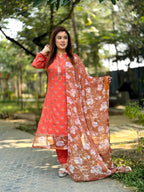 Elegant Rust Orange Floral Salwar Kameez - SaimaFashion