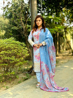Sky Blue Floral Salwar Kameez Set - SaimaFashion