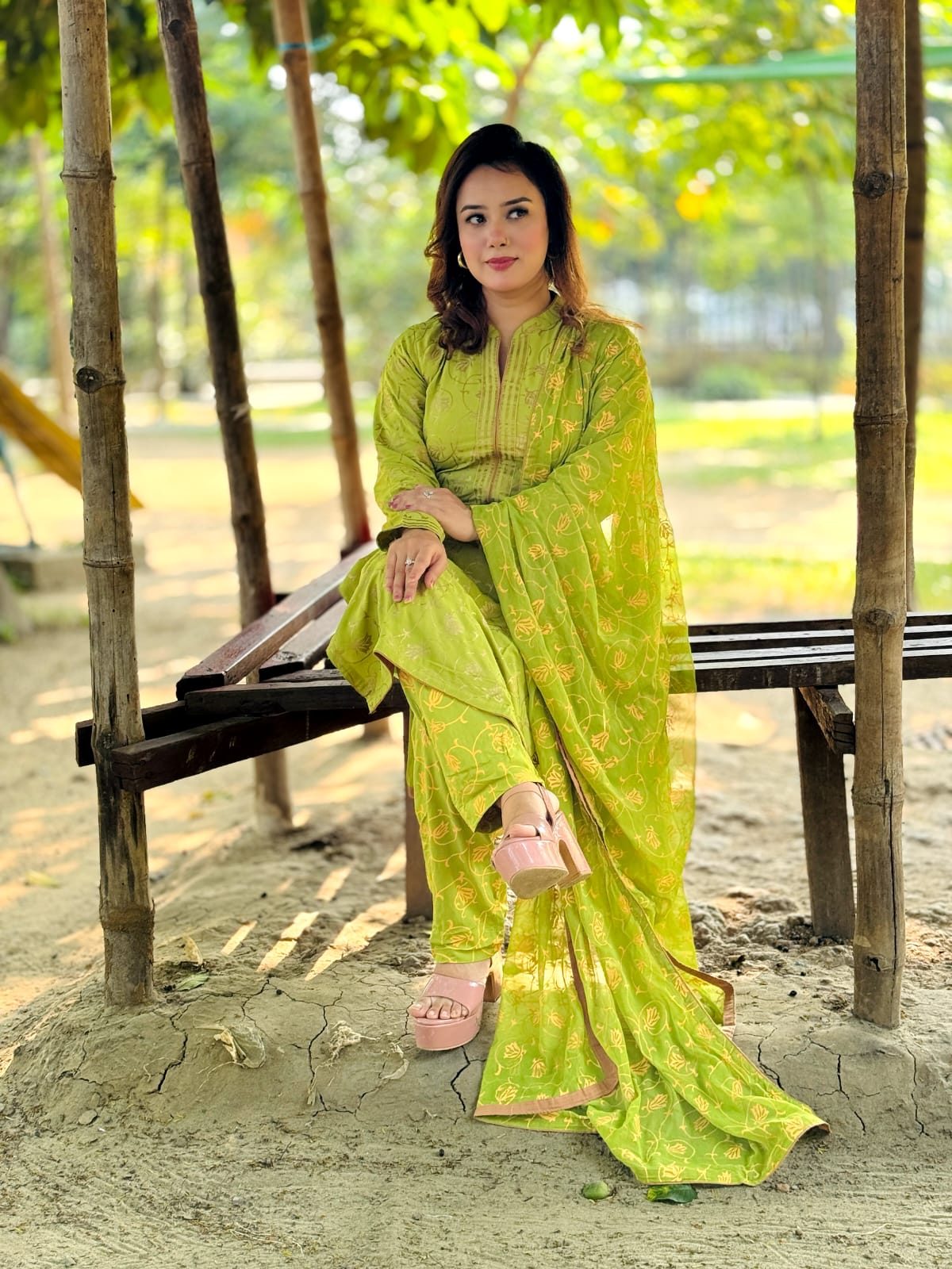 Premium Lime Green Printed Salwar Kameez with Designer Dupatta