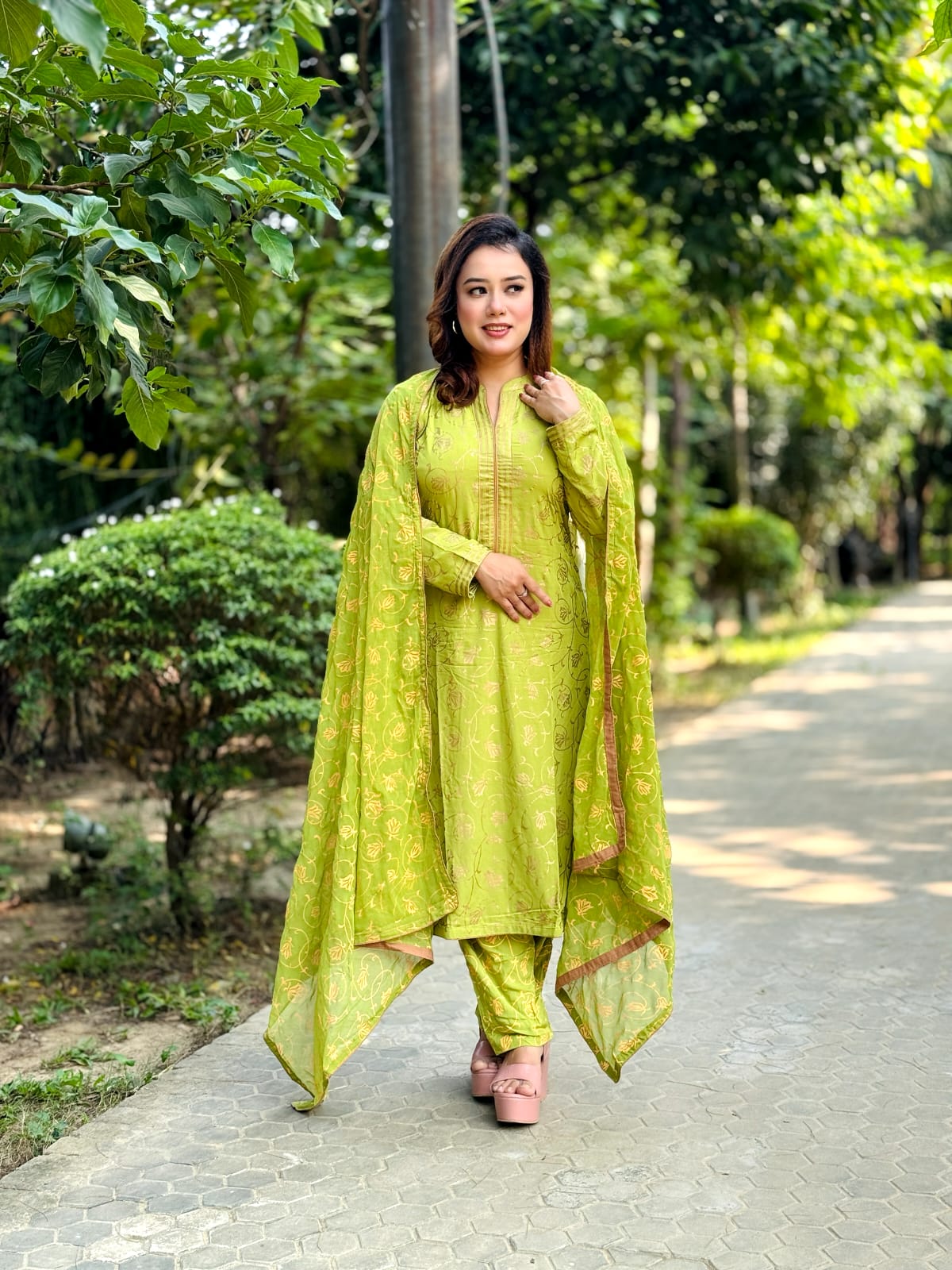 Premium Lime Green Printed Salwar Kameez with Designer Dupatta